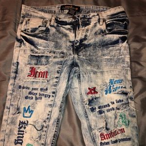 Design Stitching White Wash Jeans 34-30